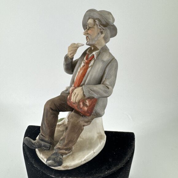 Porcelain Figurine Old Man Smoking Pipe Tobacco 5.5” T 1980s Figurine - Picture 3 of 10